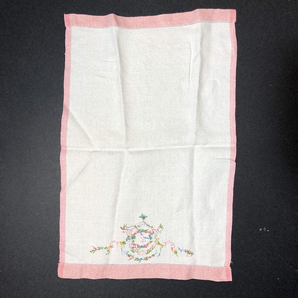 Vintage Tea Towel Set Monogram H K X Embroidered Tiny Flowers Pink Blue - Picture 14 of 16